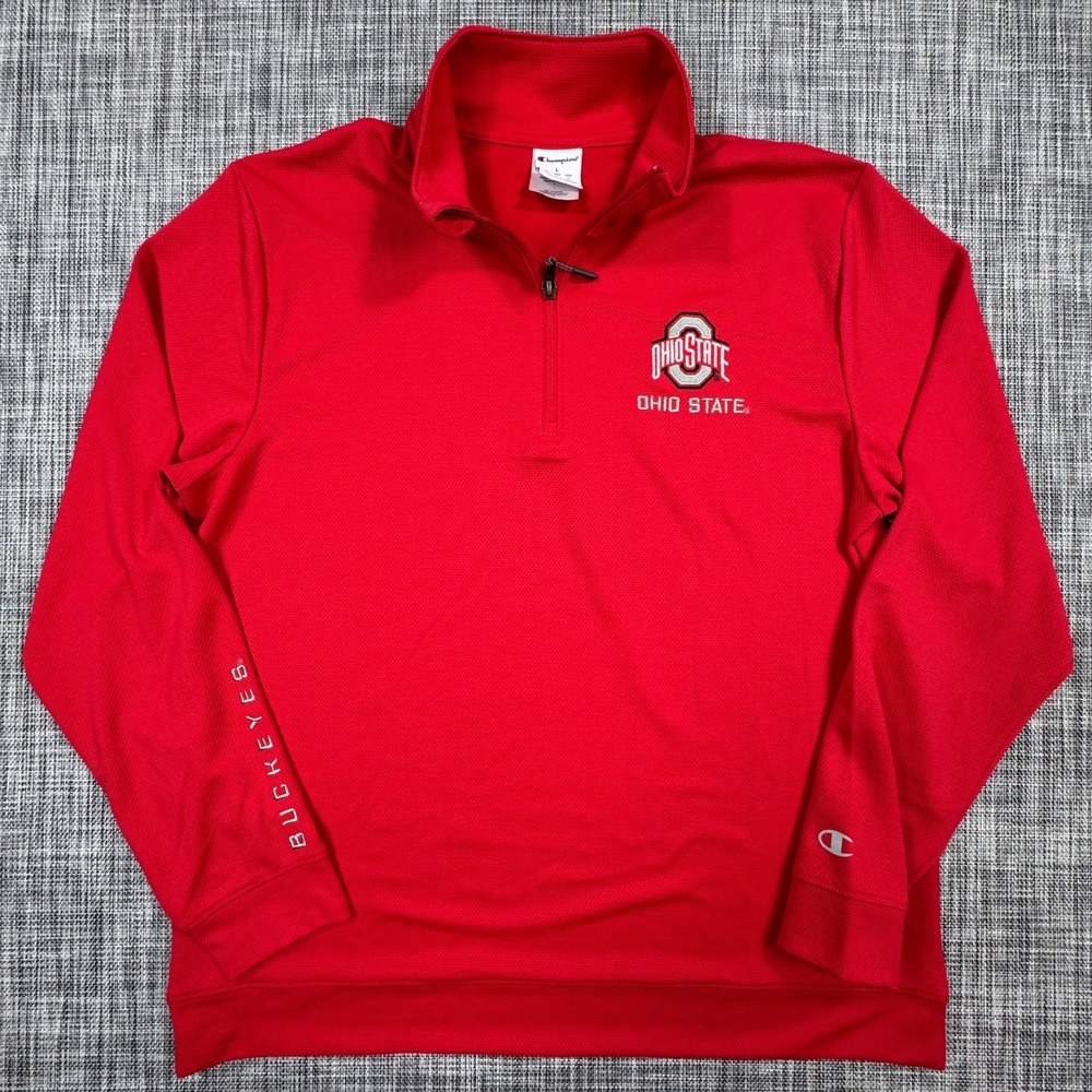 Champion Mens Ohio State Buckeyes 1/4 Zip Pullover Long Sleeve Red Shirt Large